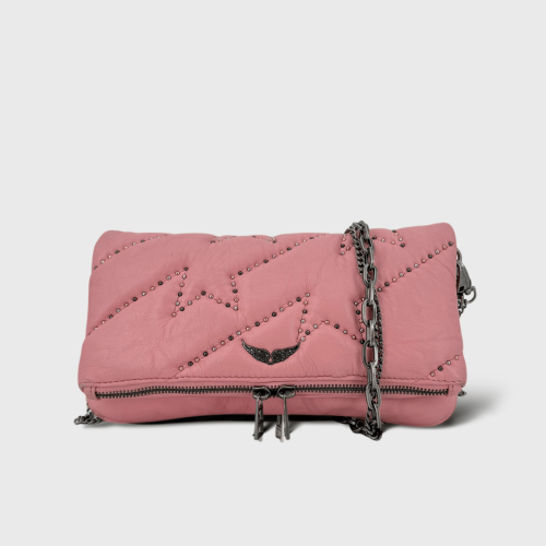 Pochette rock matelassé rose