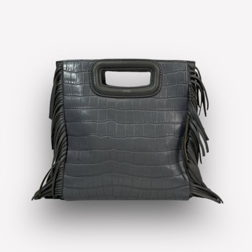 Sac Besace Maje à franges Croco Gris Cuir