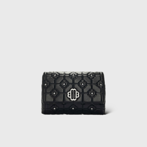 Clover Cuir Noir Studs Argentés