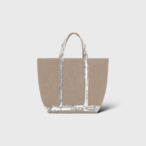 Le Cabas Beige/Paillettes argentées