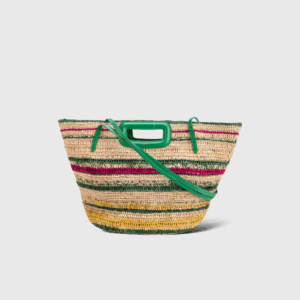 Panier Raphia Vert Rose Jaune