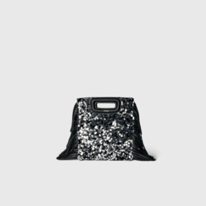 M Mini Cuir Noir Sequins Argentés