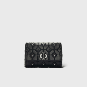 Clover Cuir Noir Studs Argentés