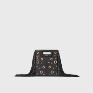 M Mini Cuir Noir Œillets Dorés/Argentés